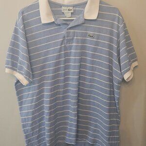 Vintage Lacoste Mens Polo Collar Shirt Size Large Blue White Stripe Retro Preppy